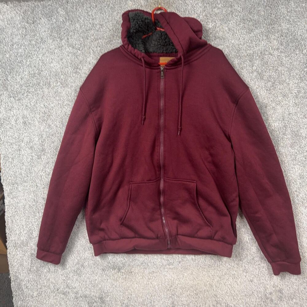 Mountain Ridge Hoodie Mens XL Red Sherpa Lined Full Zip Fleece Jacket Warm